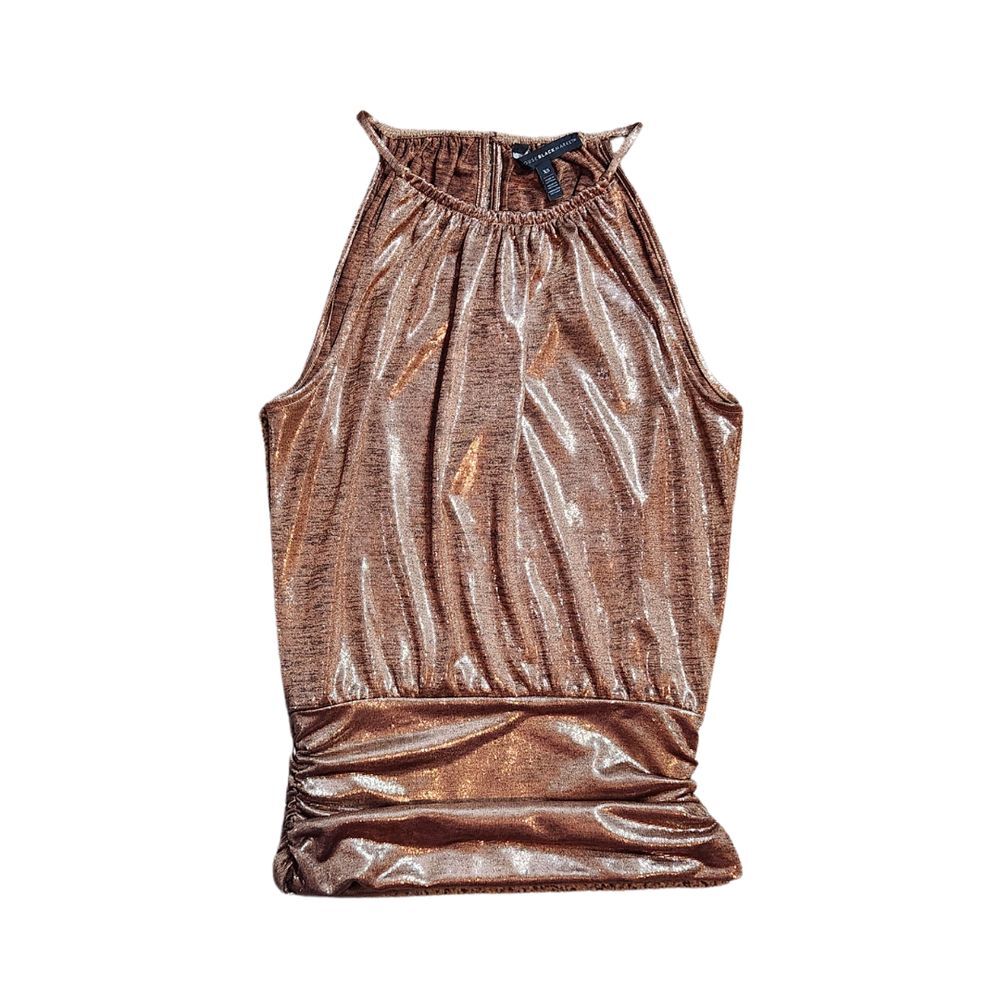 WHBM Women's Gold Metallic Shimmer XS Halter‎ Top Blouse Rouched Waist